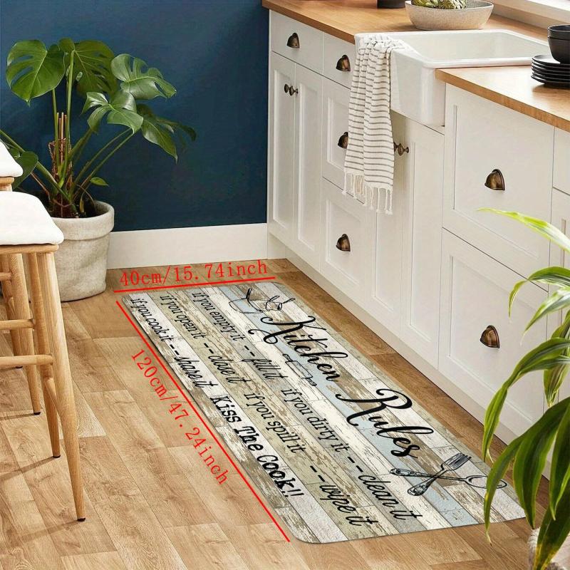 American Vintage Wooden Kitchen Carpet Letter Printed Strip Floor Mat