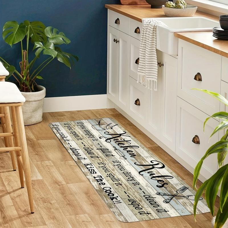 American Vintage Wooden Kitchen Carpet Letter Printed Strip Floor Mat