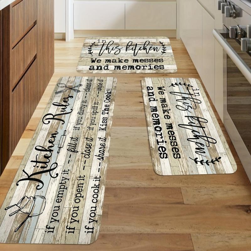 American Vintage Wooden Kitchen Carpet Letter Printed Strip Floor Mat