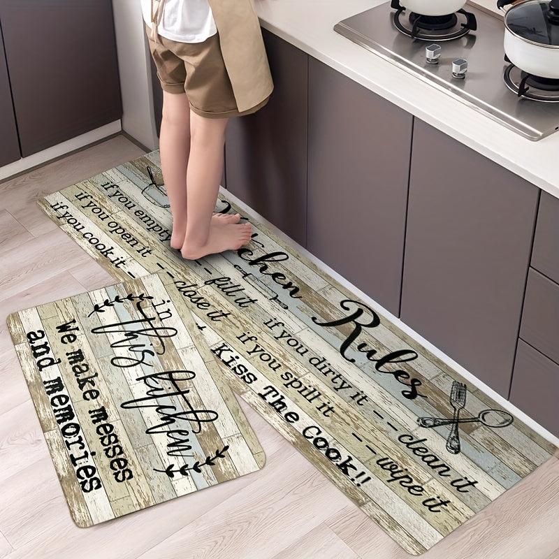 American Vintage Wooden Kitchen Carpet Letter Printed Strip Floor Mat
