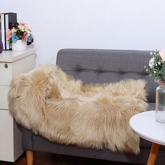 Khaki Faux Fur Area Rug Ultra Soft Plush Shaggy Carpet