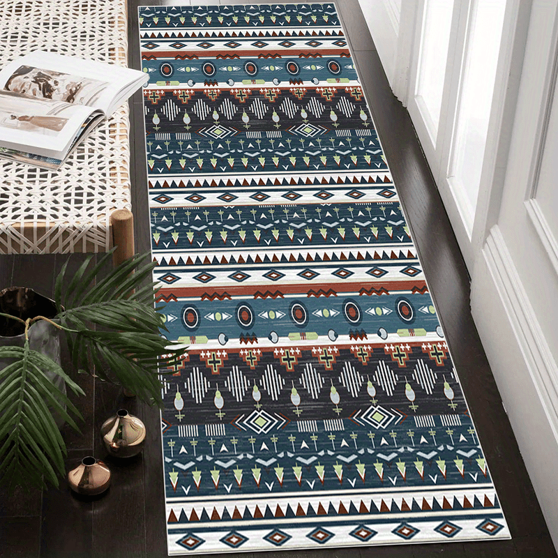 Geometric Moroccan Runner Rug Non Slip Stain Resistant Soft Crystal Velvet Fuzzy