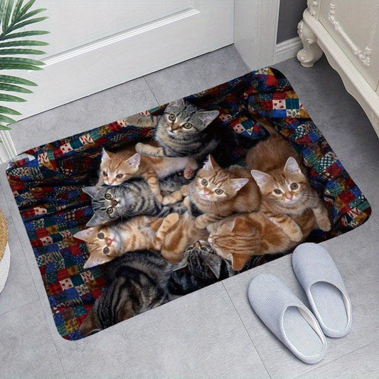 Cat Printed Soft Bath Mat Water Absorbent Quick Dry Machine Washable Carpet