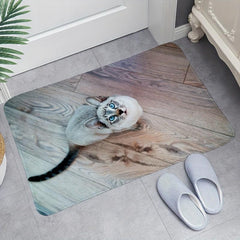 Cat Printed Soft Bath Mat Water Absorbent Quick Dry Machine Washable Carpet