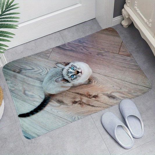 Cat Printed Soft Bath Mat Water Absorbent Quick Dry Machine Washable Carpet