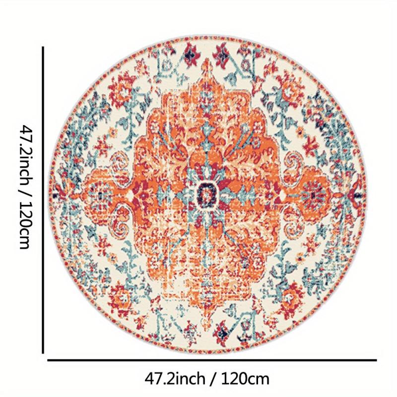 Boho Round Carpet Orange Persian Bohemian Circular Rug Soft Bedroom Hall Carpet