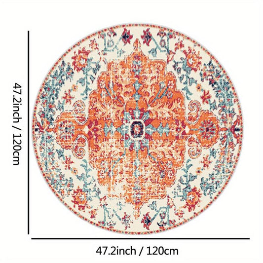 Boho Round Carpet Orange Persian Bohemian Circular Rug Soft Bedroom Hall Carpet