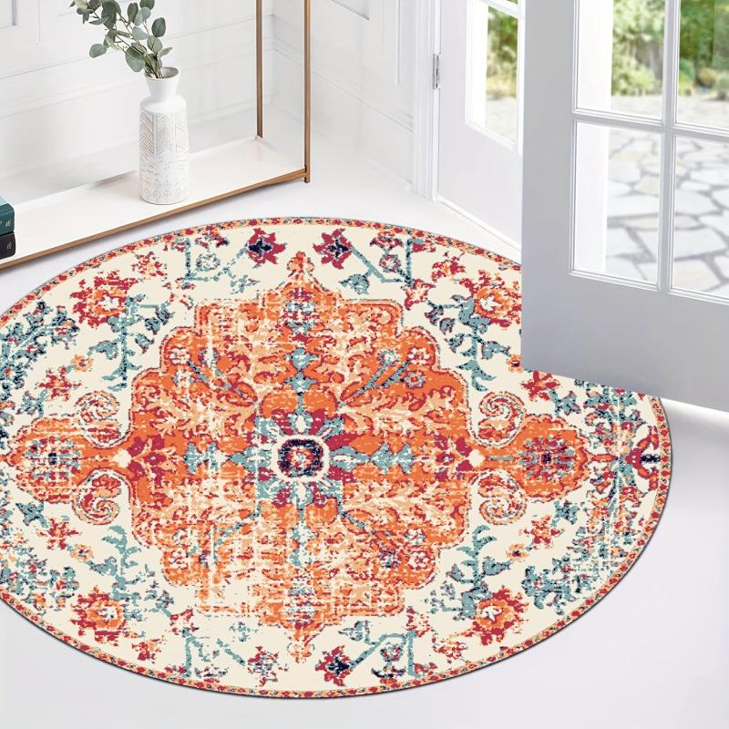 Boho Round Carpet Orange Persian Bohemian Circular Rug Soft Bedroom Hall Carpet