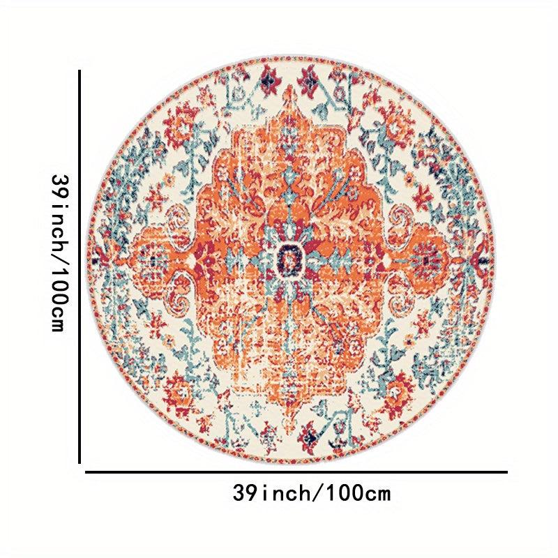 Boho Round Carpet Orange Persian Bohemian Circular Rug Soft Bedroom Hall Carpet