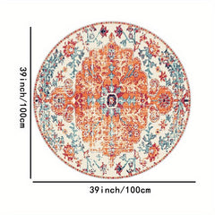 Boho Round Carpet Orange Persian Bohemian Circular Rug Soft Bedroom Hall Carpet