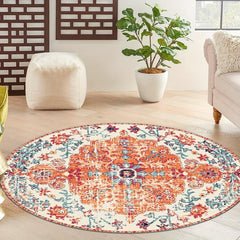 Boho Round Carpet Orange Persian Bohemian Circular Rug Soft Bedroom Hall Carpet