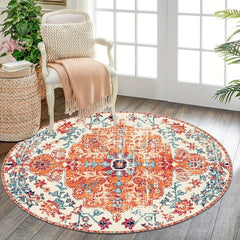 Boho Round Carpet Orange Persian Bohemian Circular Rug Soft Bedroom Hall Carpet