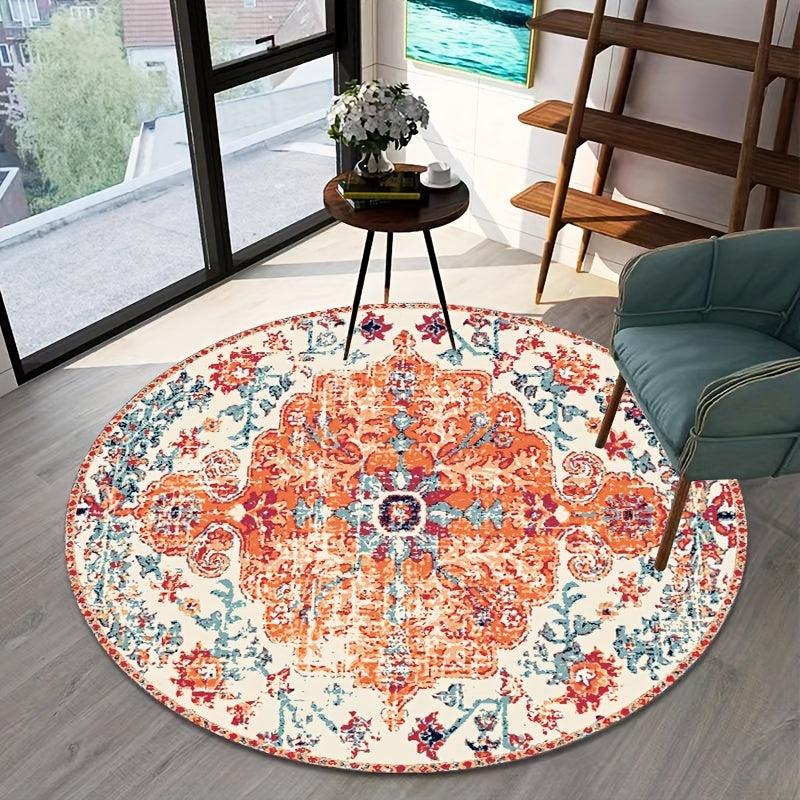 Boho Round Carpet Orange Persian Bohemian Circular Rug Soft Bedroom Hall Carpet