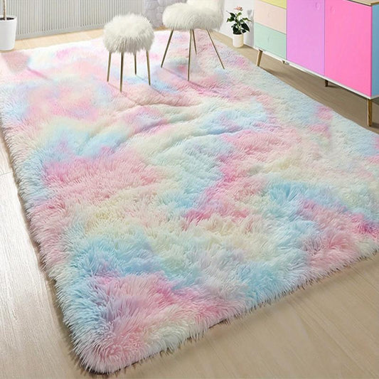 Soft Rainbow Fuzzy Area Rug for Bedroom Living Room Kids Playroom