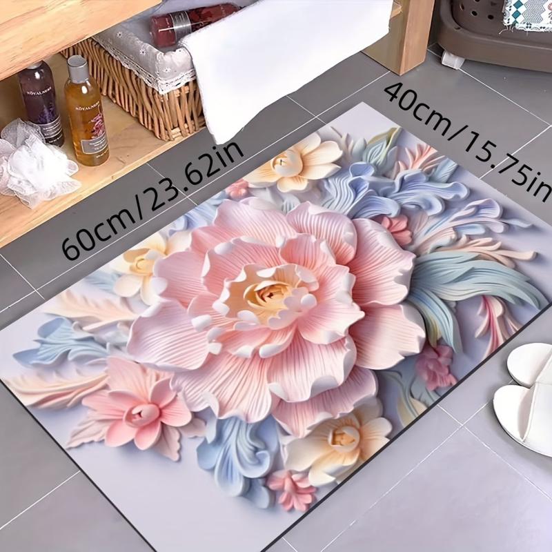 Flower Pattern Floor Mat Soft Comfortable Bath Rug Non Slip Bath Mat