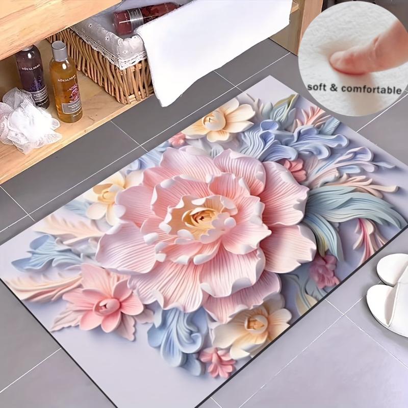 Flower Pattern Floor Mat Soft Comfortable Bath Rug Non Slip Bath Mat
