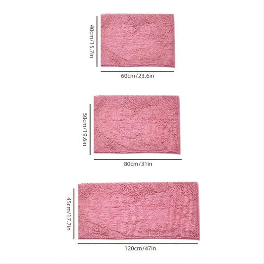 Soft Pink Chenille Floor Mat for Bathroom Decor