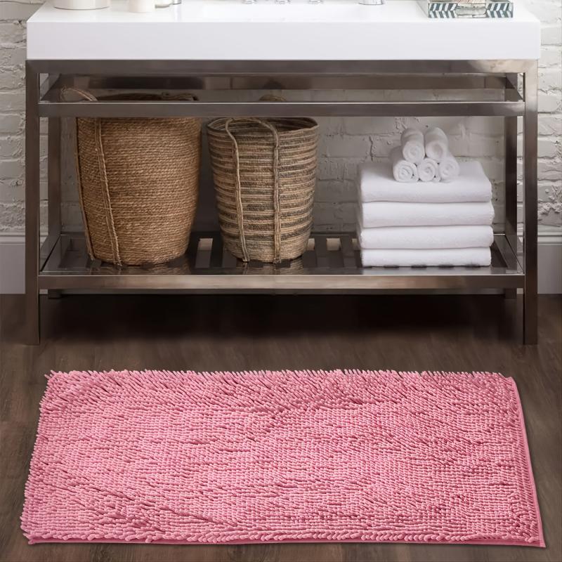 Soft Pink Chenille Floor Mat for Bathroom Decor