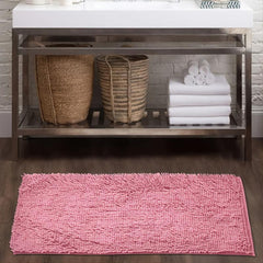 Soft Pink Chenille Floor Mat for Bathroom Decor