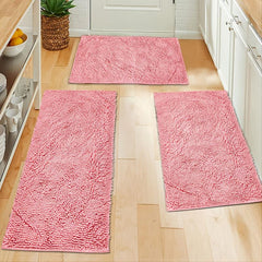 Soft Pink Chenille Floor Mat for Bathroom Decor