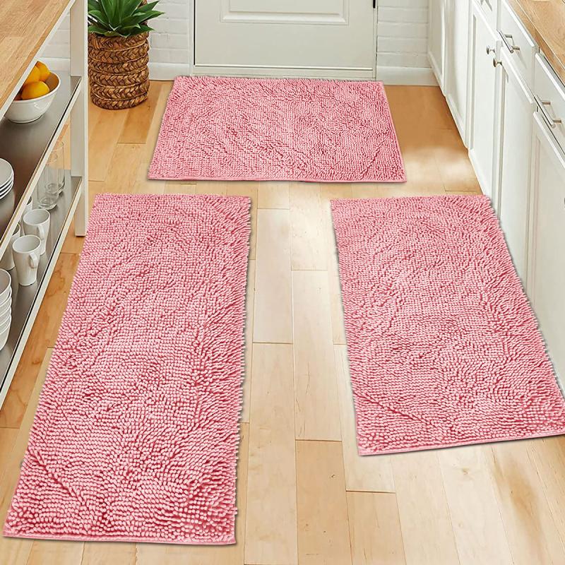 Soft Pink Chenille Floor Mat for Bathroom Decor
