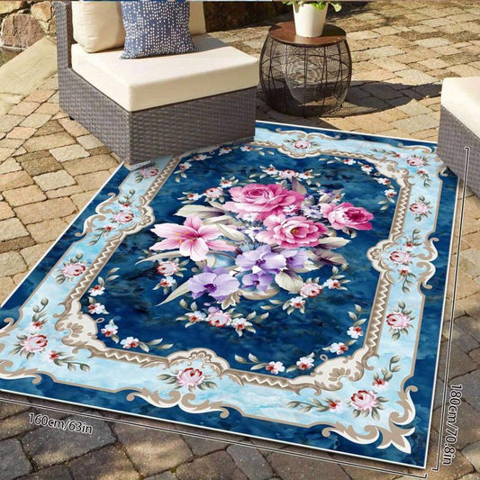 Vintage Floral Area Rug Soft and Durable Indoor/Outdoor Anti Slip Low Pile