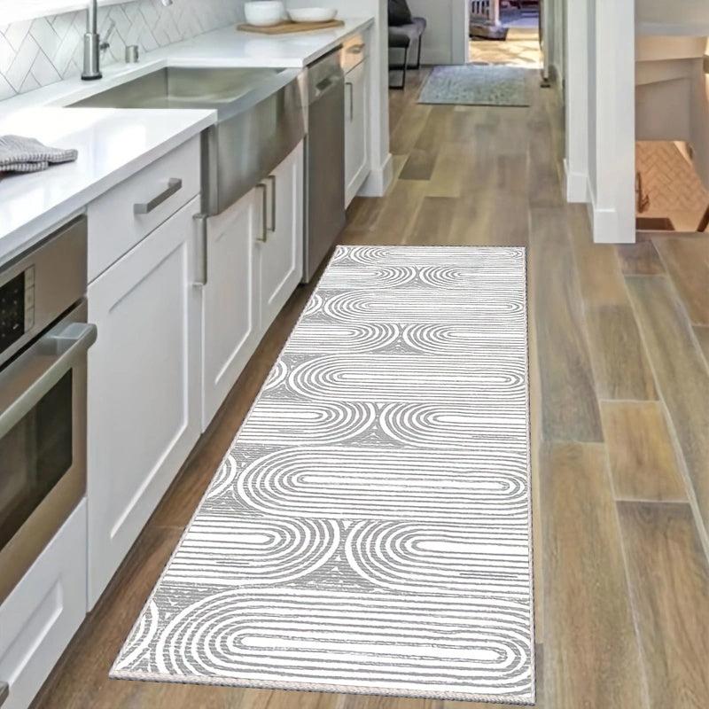 Outdoor Mat Non-Slip Floor Mat Gray Semicircle Kitchen Rug 19.68x23.62in