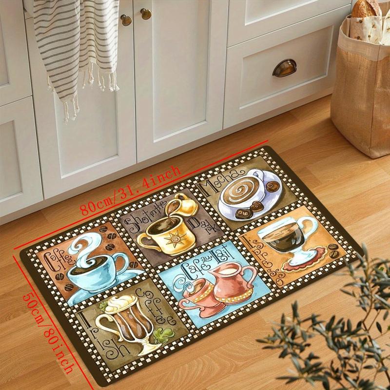 Anti Fatigue Kitchen Mat Coffee Print Absorbent Bath Mat