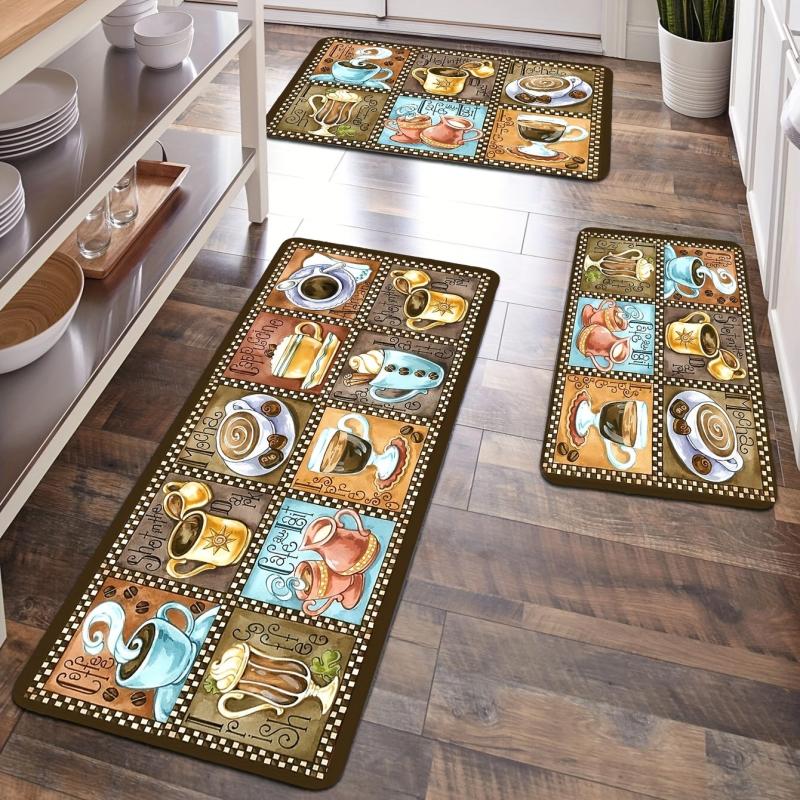 Anti Fatigue Kitchen Mat Coffee Print Absorbent Bath Mat