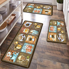 Anti Fatigue Kitchen Mat Coffee Print Absorbent Bath Mat