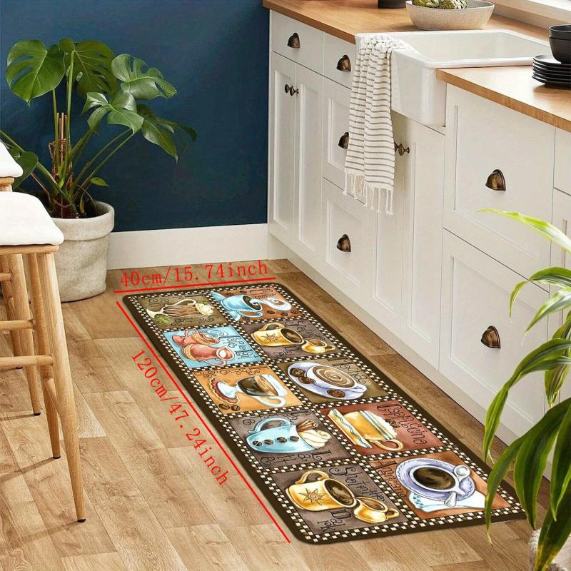 Anti Fatigue Kitchen Mat Coffee Print Absorbent Bath Mat