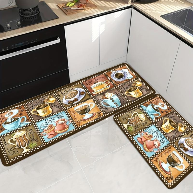 Anti Fatigue Kitchen Mat Coffee Print Absorbent Bath Mat