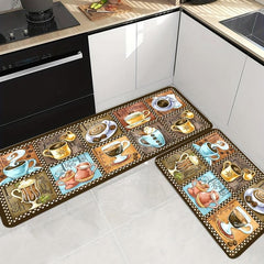 Anti Fatigue Kitchen Mat Coffee Print Absorbent Bath Mat