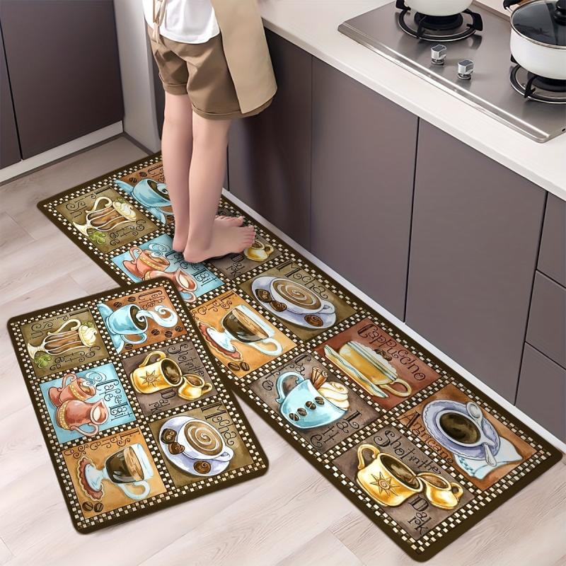 Anti Fatigue Kitchen Mat Coffee Print Absorbent Bath Mat