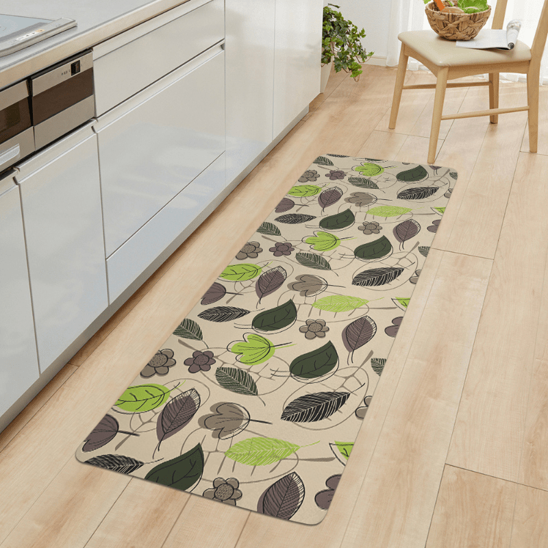 Leaf Kitchen Rug Leaves Printing Floor Mat Non-slip Household Kitchen Mat