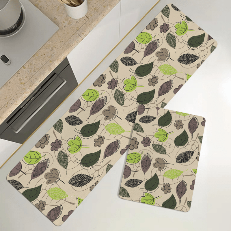 Leaf Kitchen Rug Leaves Printing Floor Mat Non-slip Household Kitchen Mat