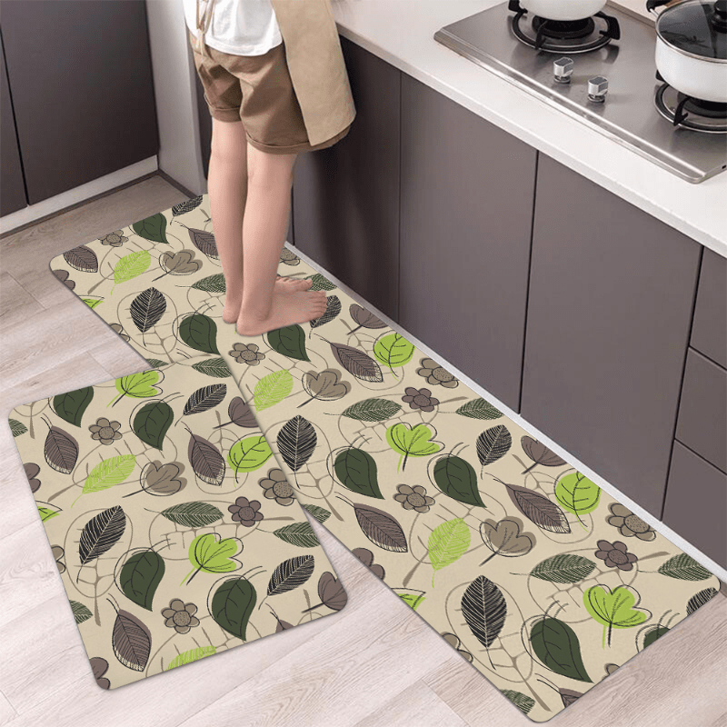 Leaf Kitchen Rug Leaves Printing Floor Mat Non-slip Household Kitchen Mat