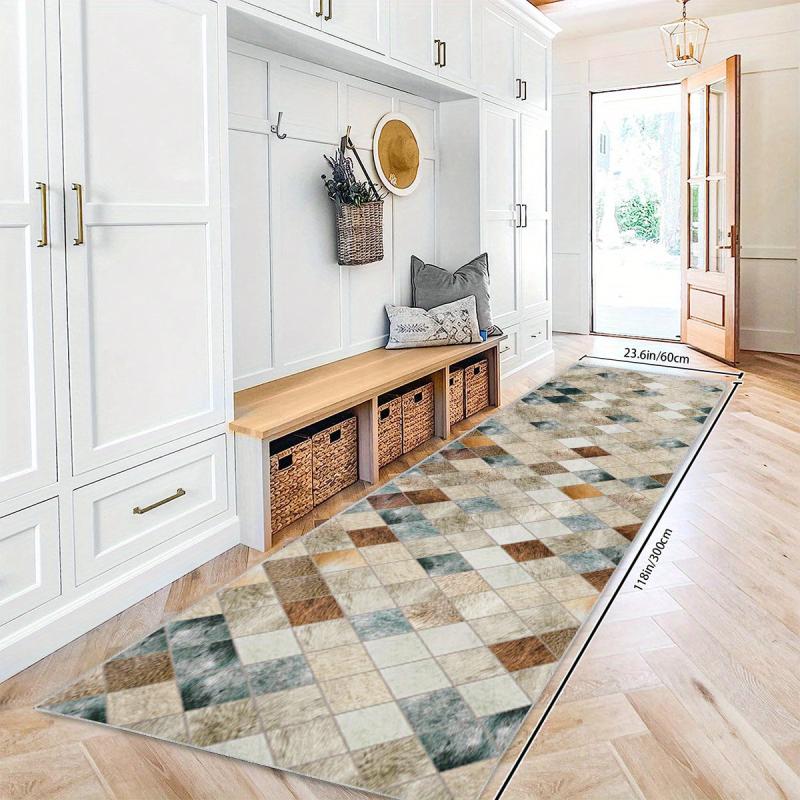 Non Slip Geometric Runner Rug for Laundry Room Hallway Kitchen, Machine Washable