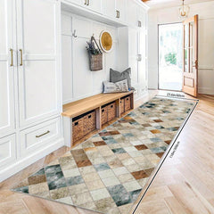 Non Slip Geometric Runner Rug for Laundry Room Hallway Kitchen, Machine Washable