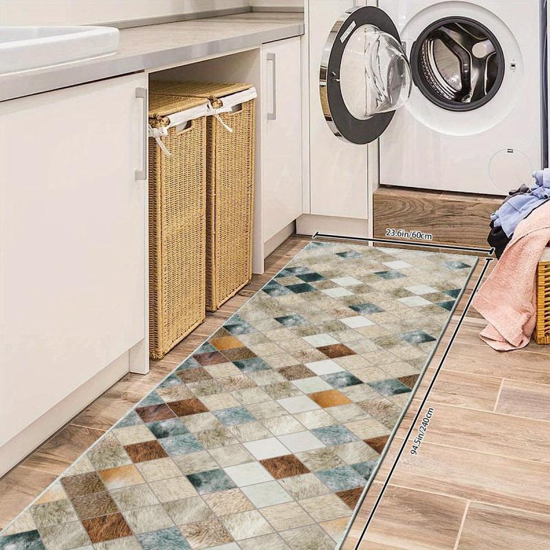 Non Slip Geometric Runner Rug for Laundry Room Hallway Kitchen, Machine Washable