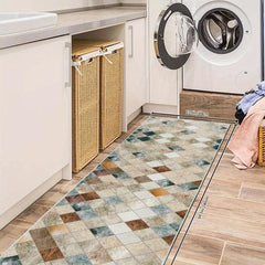 Non Slip Geometric Runner Rug for Laundry Room Hallway Kitchen, Machine Washable
