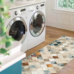Non Slip Geometric Runner Rug for Laundry Room Hallway Kitchen, Machine Washable