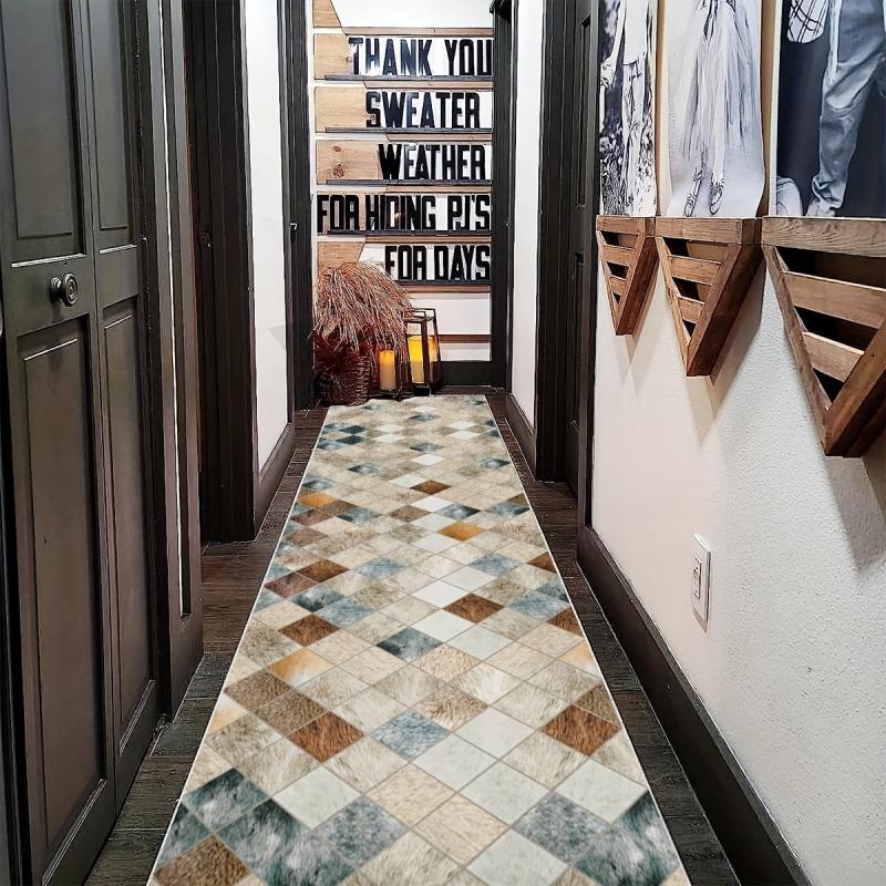 Non Slip Geometric Runner Rug for Laundry Room Hallway Kitchen, Machine Washable