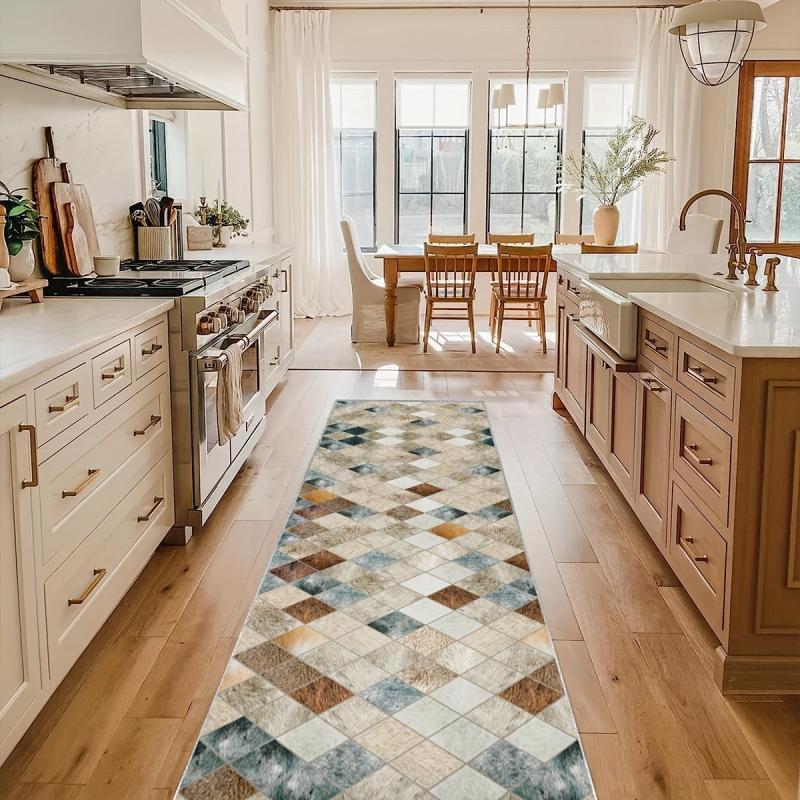 Non Slip Geometric Runner Rug for Laundry Room Hallway Kitchen, Machine Washable