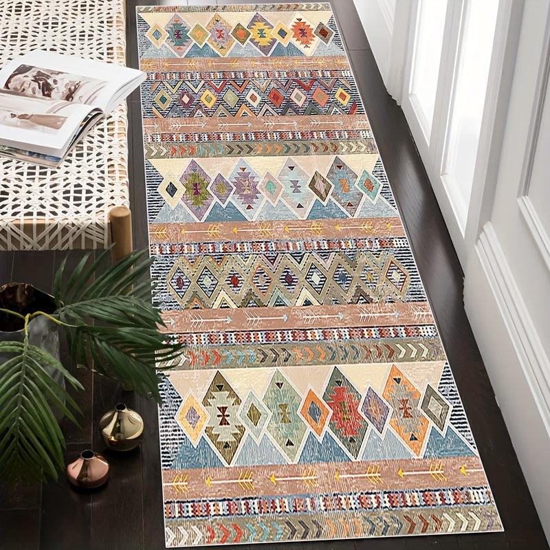 Distressed Geometric Moroccan Runner Rug Soft Carpet