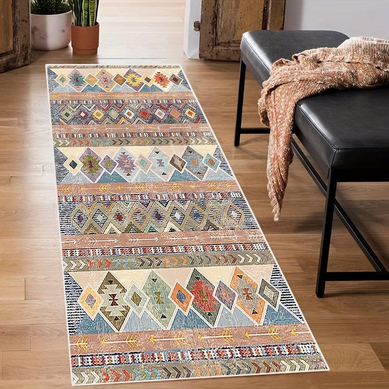 Distressed Geometric Moroccan Runner Rug Soft Carpet