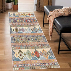 Distressed Geometric Moroccan Runner Rug Soft Carpet