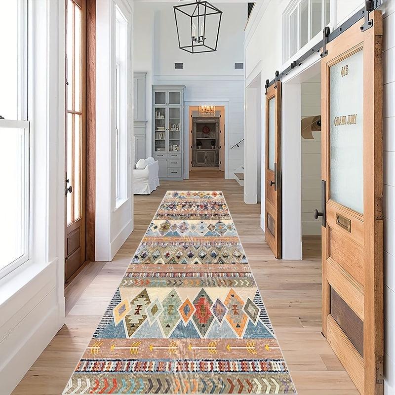Distressed Geometric Moroccan Runner Rug Soft Carpet