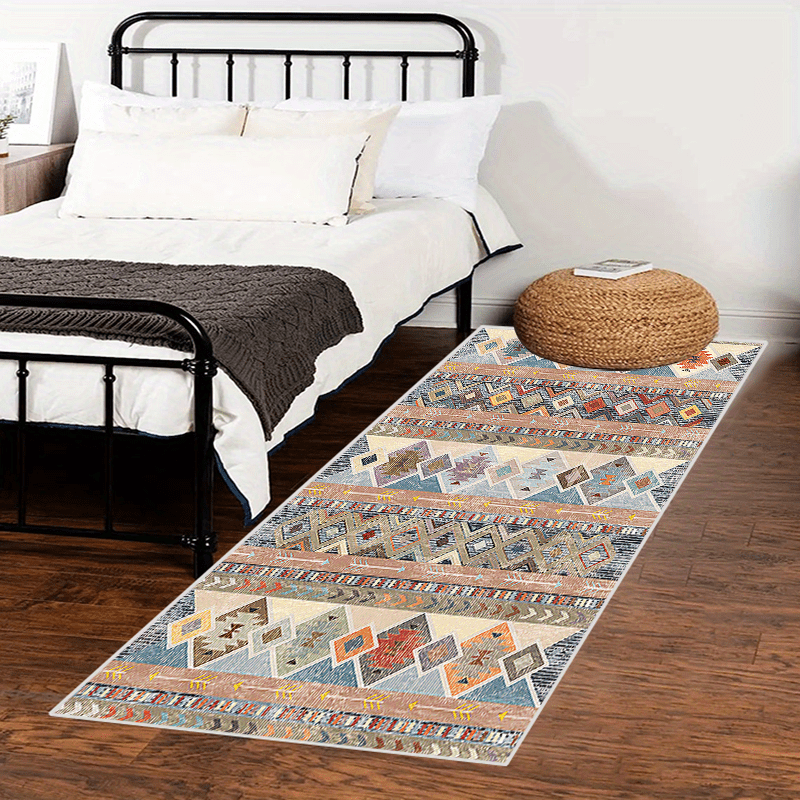Distressed Geometric Moroccan Runner Rug Soft Carpet