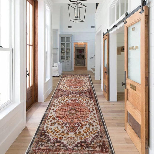 Vintage Persian Boho Runner Rug Non-slip TPR Backing Indoor Mat